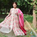 Pink bougainvillea jacket anarkali set