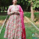 Pink bougainvillea jacket anarkali set